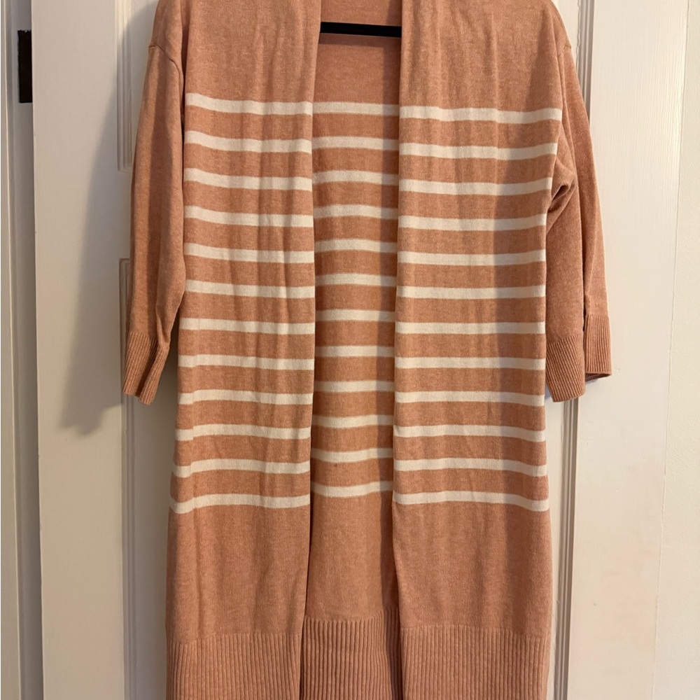 LOFT Women’s Tan and Cream Striped Cardigan Size XS
